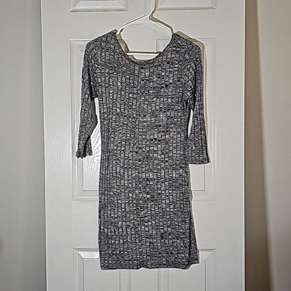 Urban Rose Black/Gray V-Neck Ribbed Knit Long Sleeve Midi Dress Size L - Picture 2 of 6